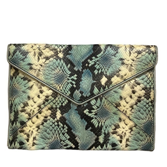 Rebecca Minkoff Blue Multicolor Python Embossed Leather Envelope Clutch Bag